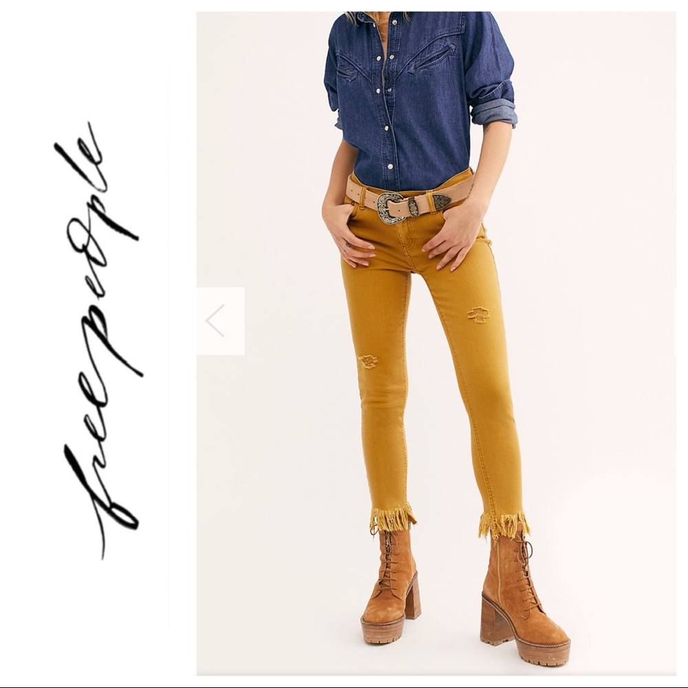 NWOT Free People Great Heights Mustard Frayed Jean